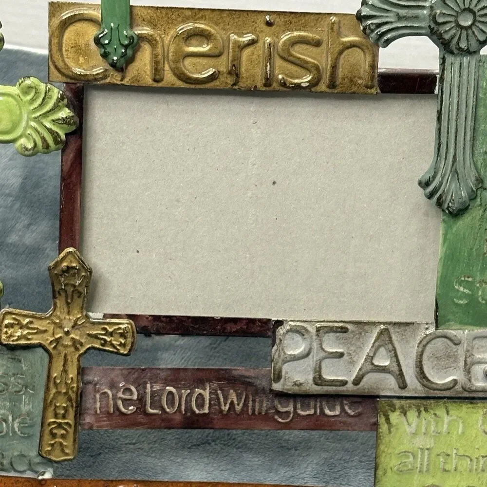 Christian Metal Picture Frame Cross Scripture 4x6